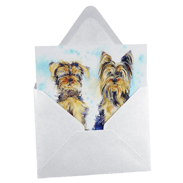  Yorkshire Terriers Greeting Card designed by artist Sheila Gill