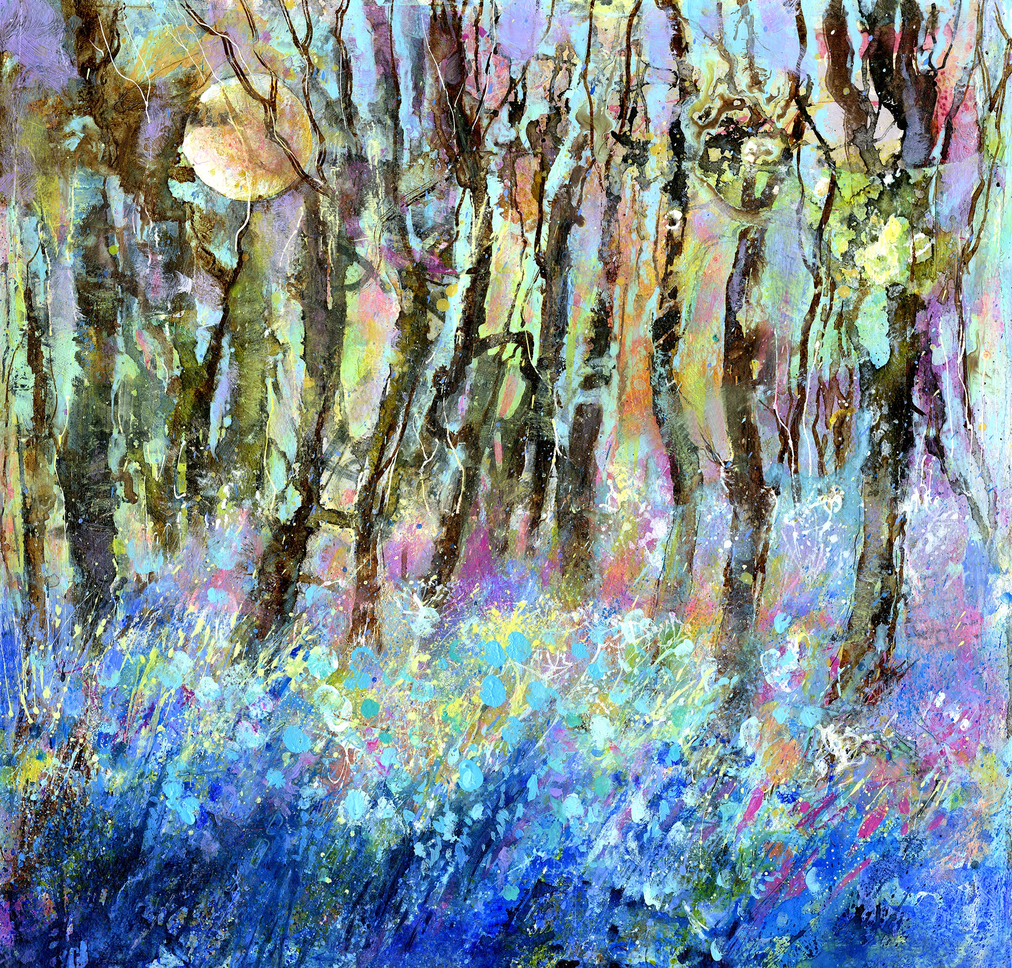 bluebells by moonlight semi abstract painting art work for the home artwork by Sheila Gill