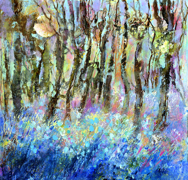 bluebells by moonlight semi abstract painting art work for the home artwork by Sheila Gill