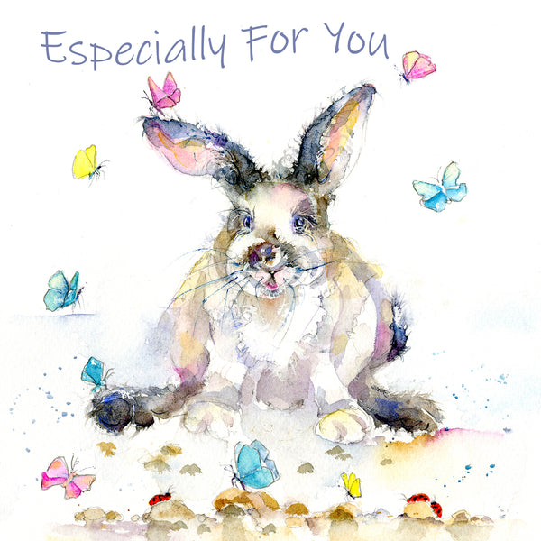 Especially For You White bunny Rabbit Artist painted watercolour design Greeting Card