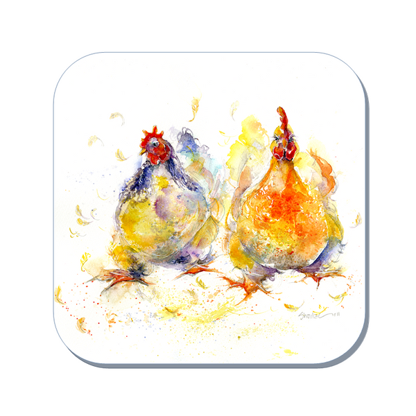 Two Plump Orpington chickens drinks coaster