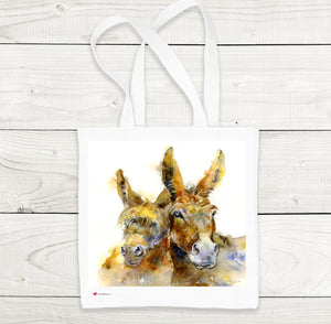 Two Donkeys Printed on a White Tote Bag