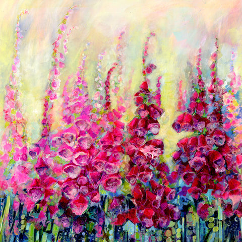 Spring Foxgloves Floral watercolour painted image Greeting Card