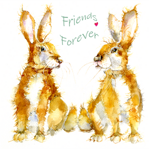 Two cute brown bunny rabbits Friends Forever Greeting Card