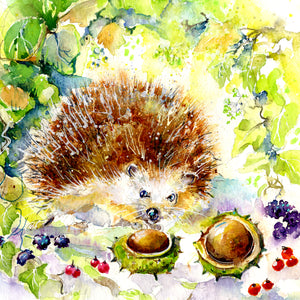 Charming cute little garden Hedgehog Greeting Card Watercolour painting by sheila gill
