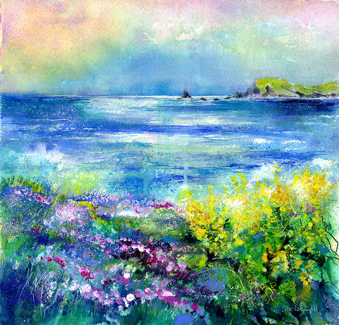 Coastal Flowers Flowers by the seaside Artist painted image Greeting Card