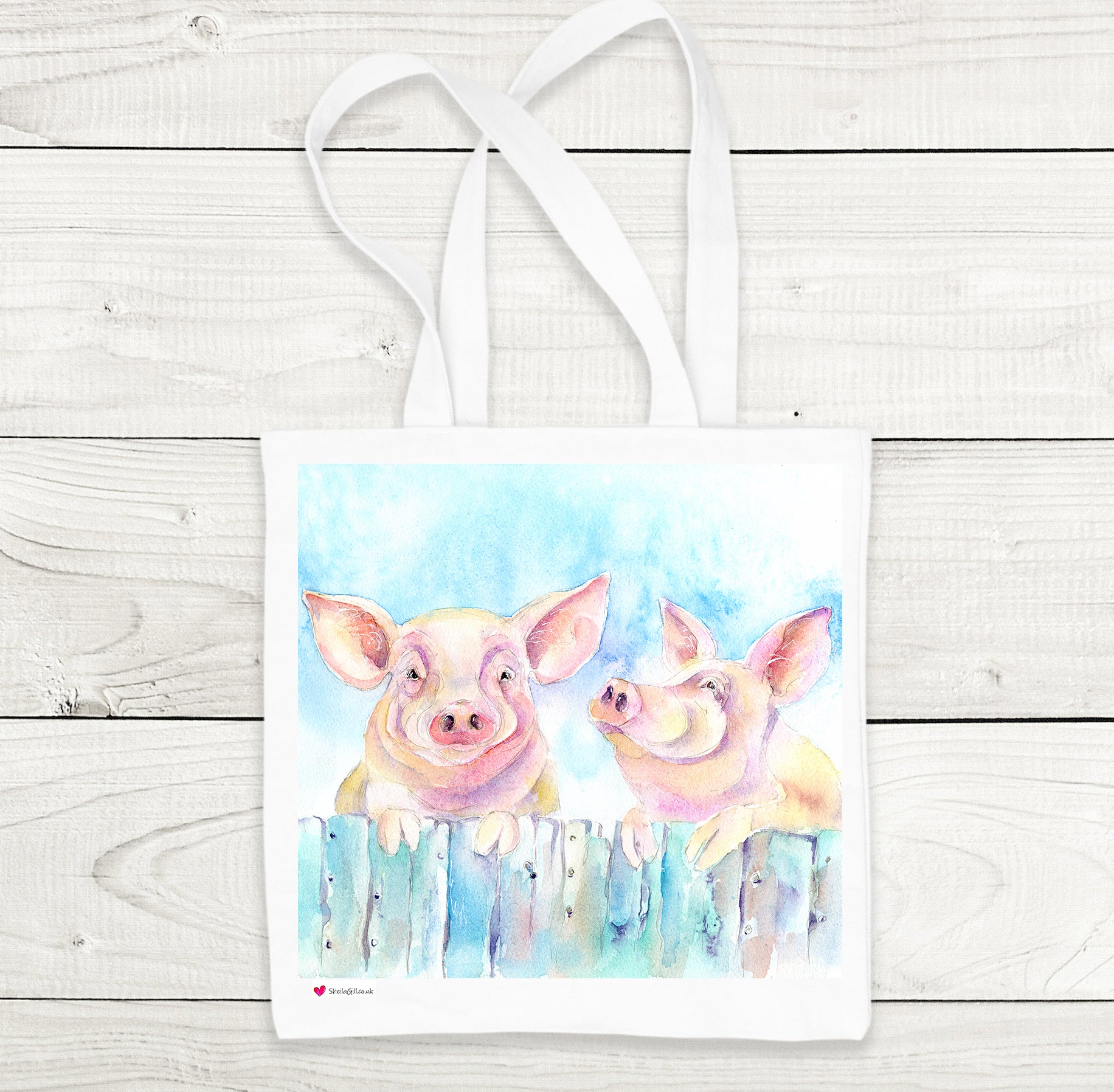 Two Little Piggies Printed on a WhiteTote Bag