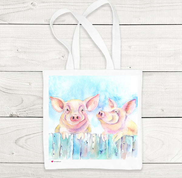 Two Little Piggies Printed on a WhiteTote Bag