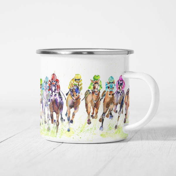 Horse Racing Enamel Mug