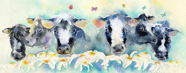 The Girls Moo Cow Greeting Card designed by artist Sheila Gill