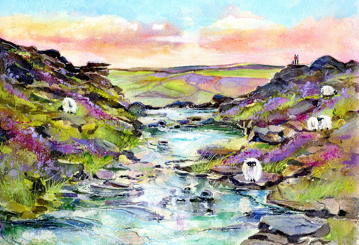 Kinder Downfall, Kinder Scout, Derbyshire - Watercolour Landscape Art Print by artist Sheila Gill
