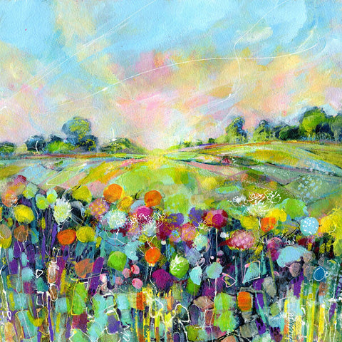 Morning Landscape Derbyshire Greeting Card Contemporary Painting by artist Sheila Gill
