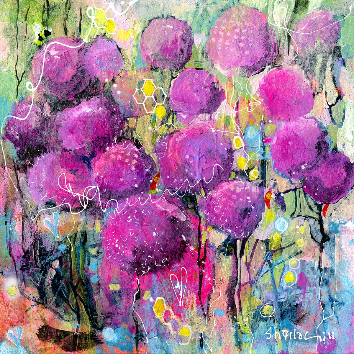 Purple Alliums Greeting Card designed by artist Sheila Gill