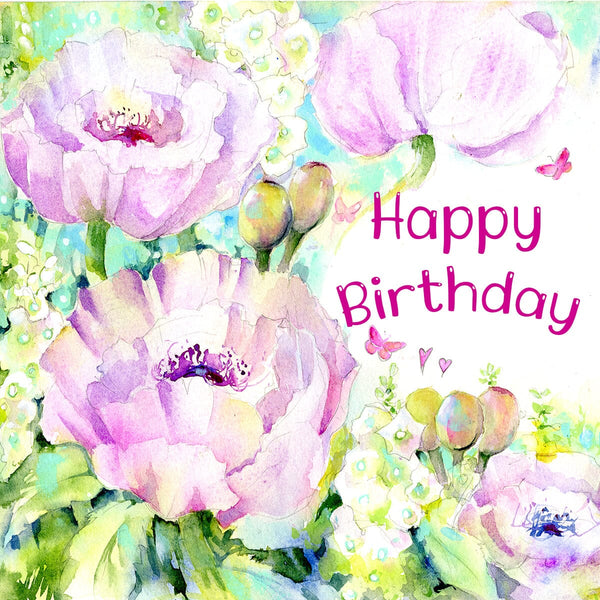 Happy Birthday Poppy Greeting Card Watercolour designed by artist Sheila Gill