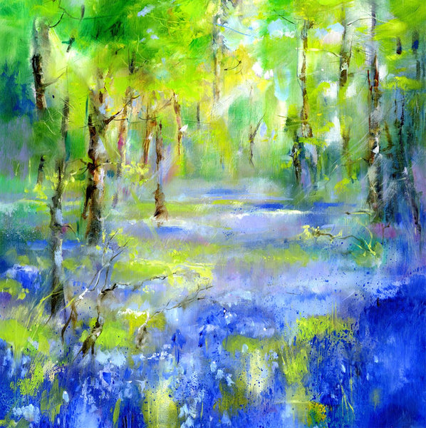 Bluebell Woods Greeting Card Oil Painting designed by artist Sheila Gill
