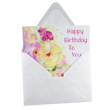 Cottage Garden Birthday Greeting Card designed by artist Sheila Gill with envelope