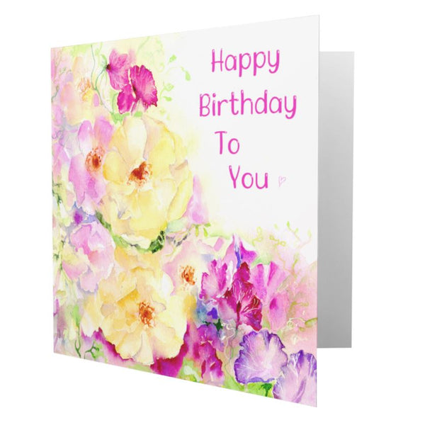Cottage Garden Floral Birthday Greeting Card designed by artist Sheila Gill
