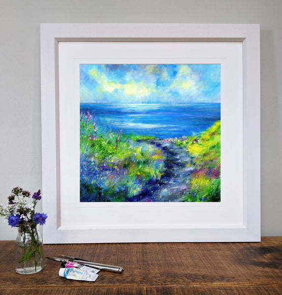 A Beautiful Day - Constantine Bay, Cornwall Seascape Art Print designed by artist Sheila Gill