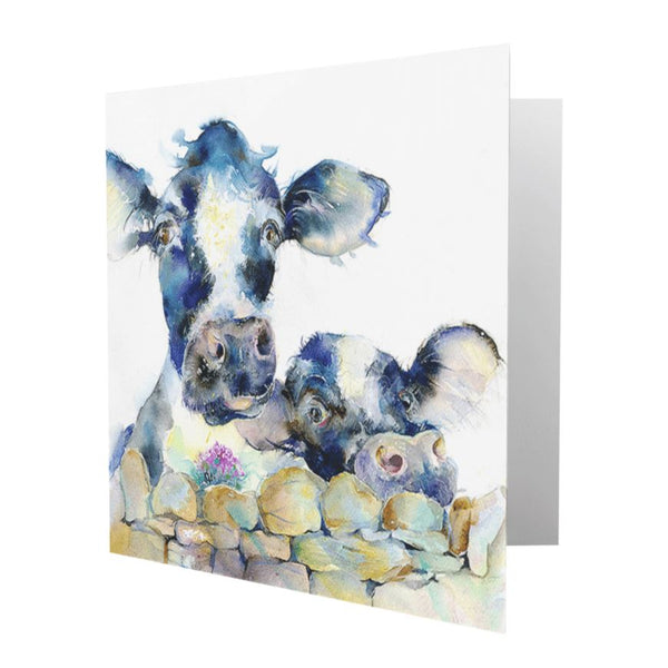 Moo or Two Greeting Card designed by artist Sheila Gill