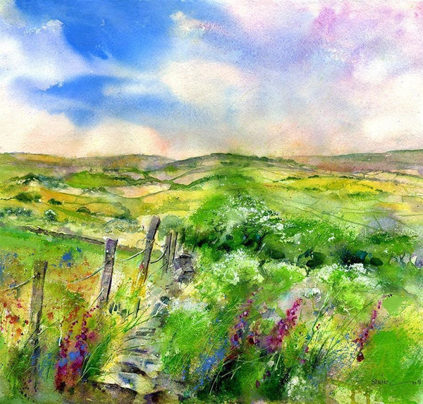 A Perfect Day - Watercolour Derbyshir Landscape Art Print designed by artist Sheila Gill
