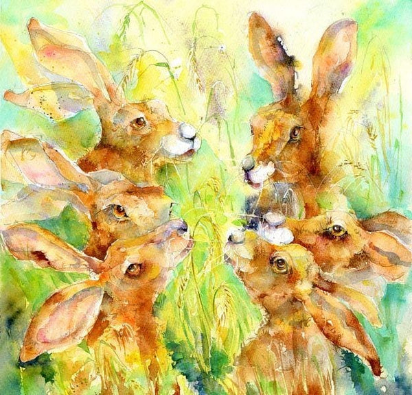 All Ears - Brown Hares Art Print designed by artist Sheila Gill
