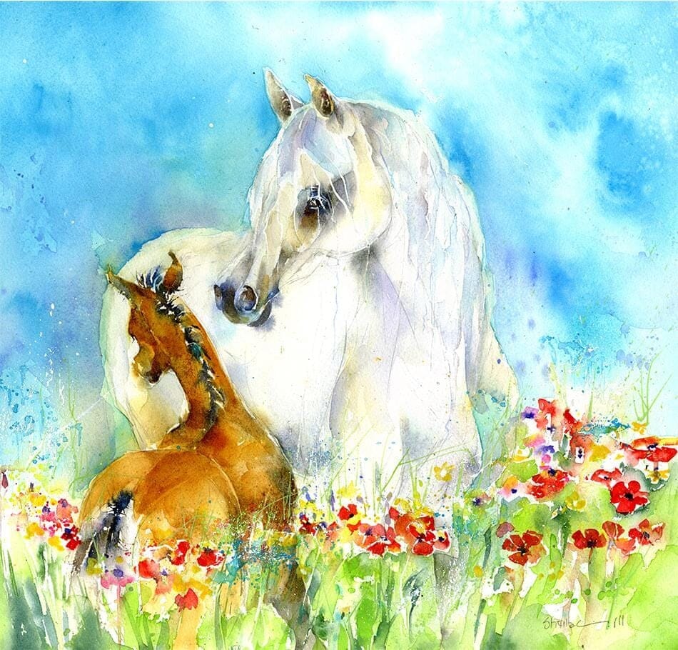 Andalusian Mare & Foal Art Print designed by artist Sheila Gill
