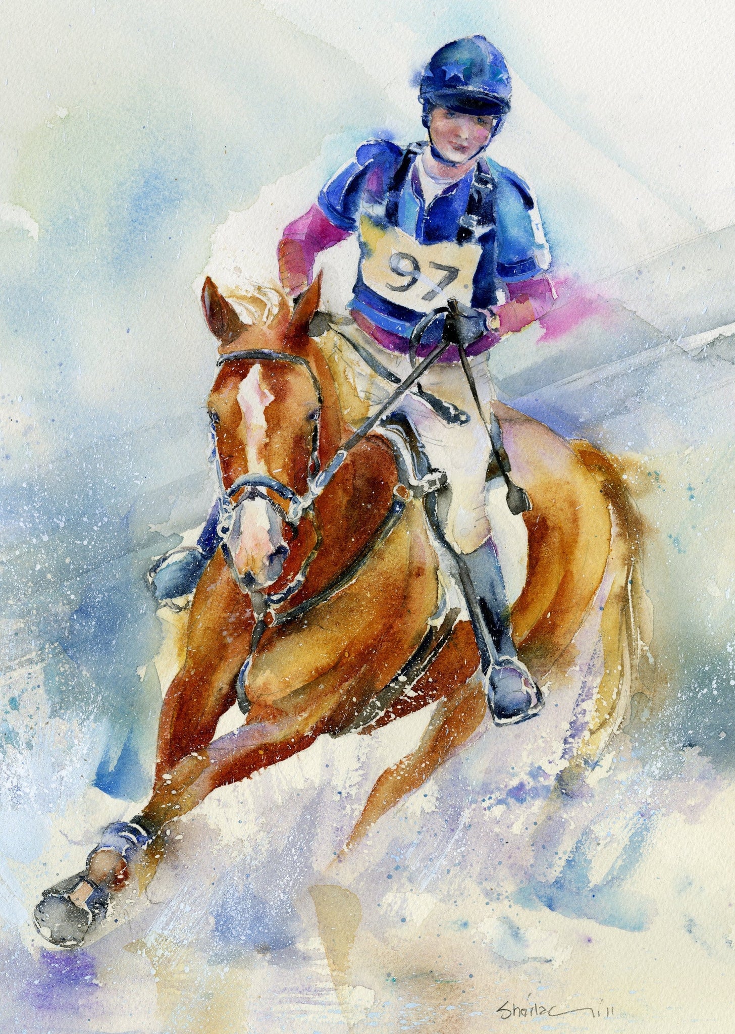 At the Water: Horse Racing Art Print designed by artist Sheila Gill
