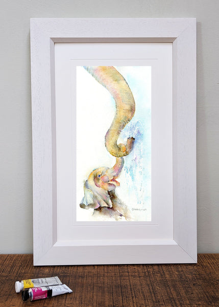 Baby Elephant Art Print Framed nursery decoration designed by artist Sheila Gill