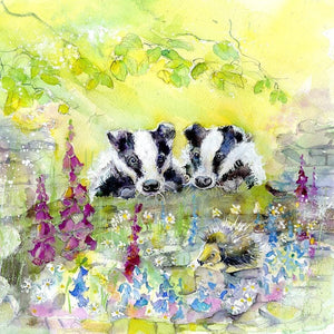 Wild Badgers Art Picture Watercolour designed by artist Sheila Gill
