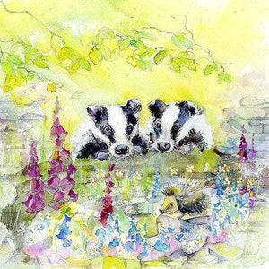 Badgers Greeting Card designed by artist Sheila Gill