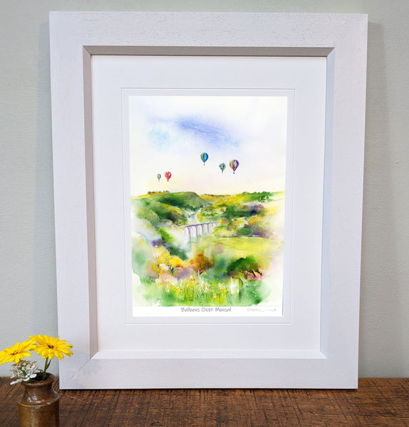 Balloons Over Monsal Dale Derbyshire - Landscape Framed Art Print designed by artist Sheila Gill