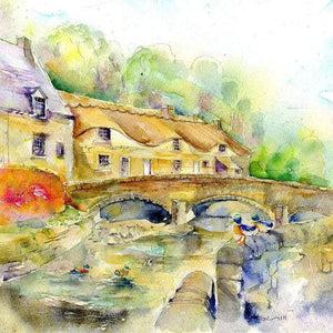 Baslow Cottages Greeting Card designed by artist Sheila Gill
