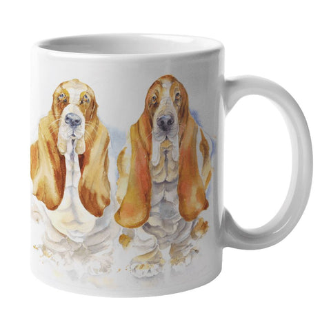 Basset Hound Dog Ceramic Mug Watercolour painted designed by artist Sheila Gill
