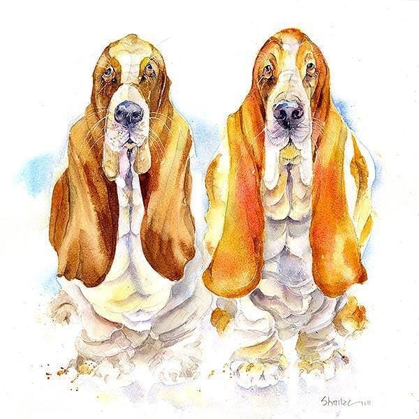 Basset Hounds Greeting Card designed by artist Sheila Gill