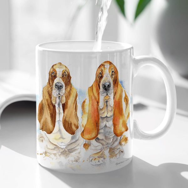 Basset Hounds Dog China Mug designed by artist Sheila Gill