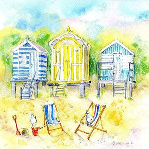 Beach Huts Greeting Card designed by artist Sheila Gill
