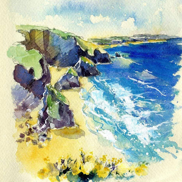 Bedruthan Steps, Cornwall Greeting Card designed by artist Sheila Gill
