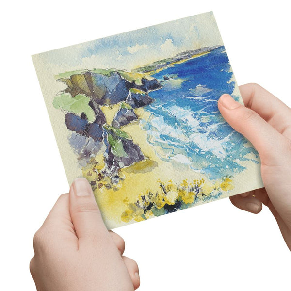 Bedruthan Steps, Cornwall Greeting Card designed by artist Sheila Gill