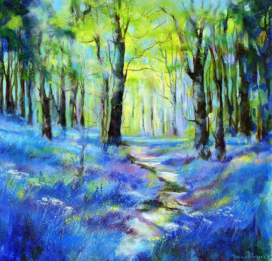 Bluebell Path Greeting Card designed by artist Sheila Gill
