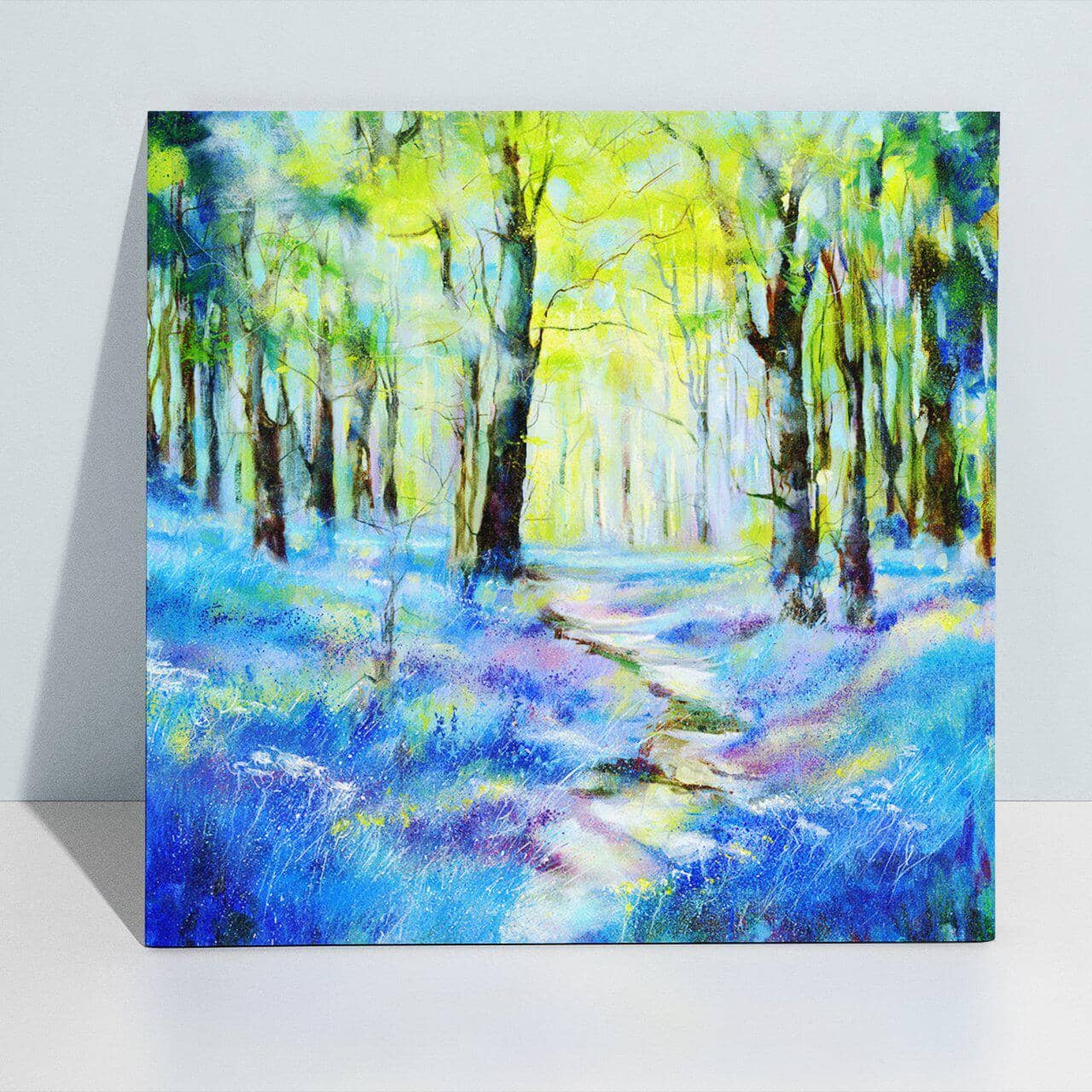 Bluebell Path Canvas Art Print designed by artist Sheila Gill
