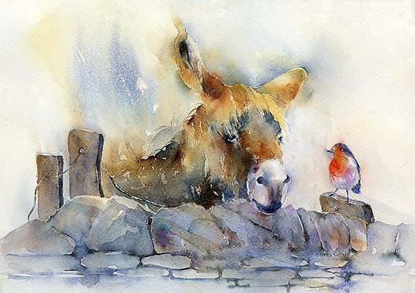Bob and Rob: Donkey and Robin Art Print designed by artist Sheila Gill
