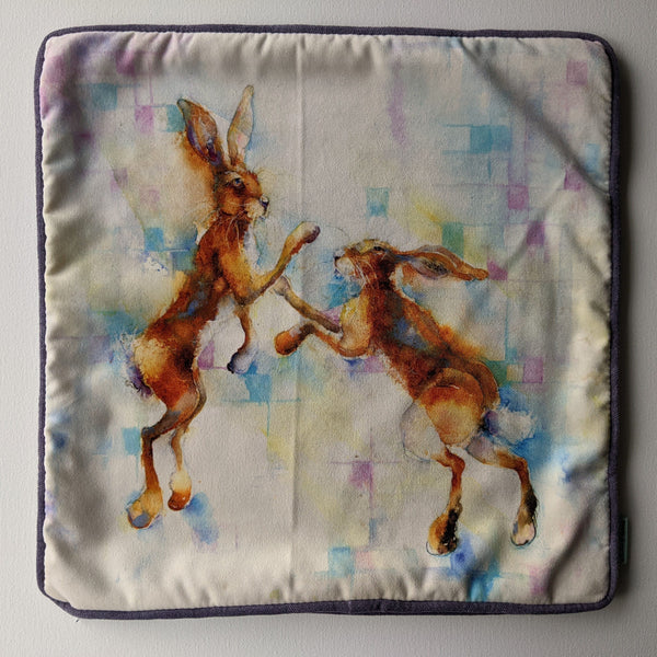 Cushion Cover Only 16 x 16 inches Boxing Hares Cushion Sheila Gill Fine Art