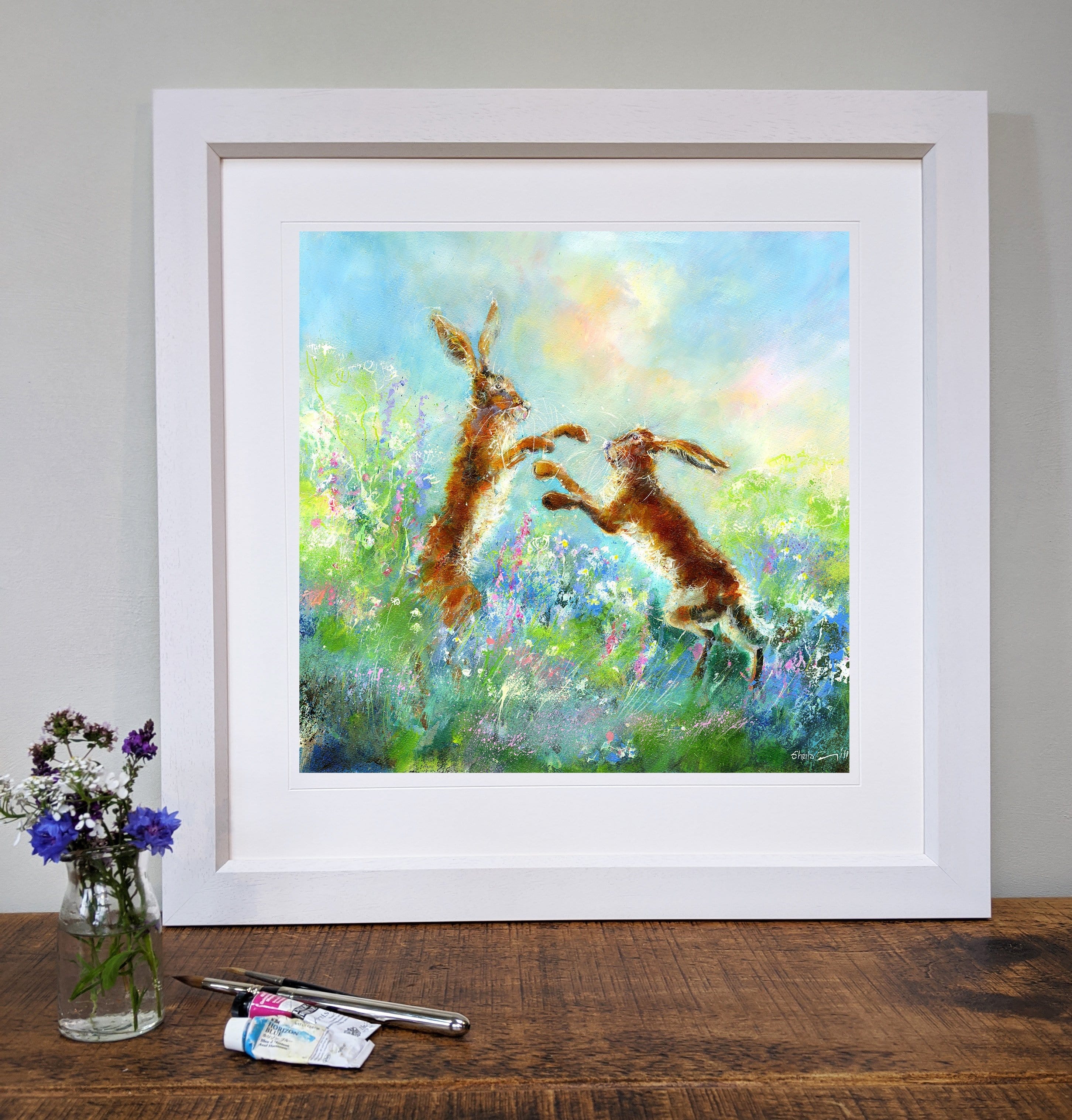 Boxing Hares Art Print