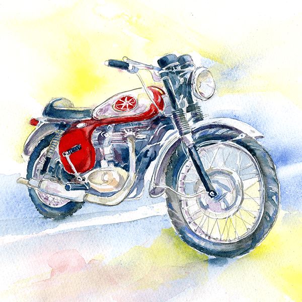 British Classic Motorbike Greeting Card designed by artist Sheila Gill
