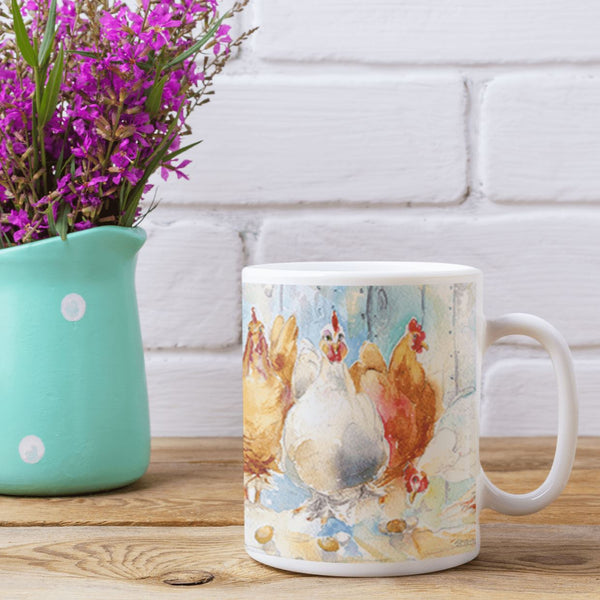 Chicken Ceramic Mug Farmyard Animal Designed by artist Sheila Gill