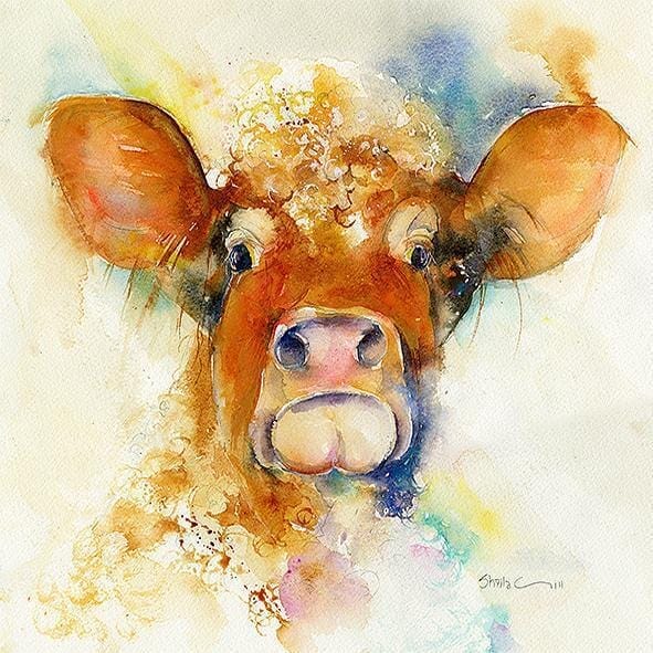 Brown Cow Greeting Card designed by artist Sheila Gill
