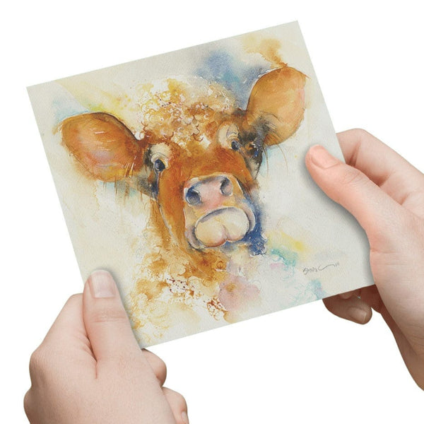 Brown Cow Greeting Card designed by artist Sheila Gill