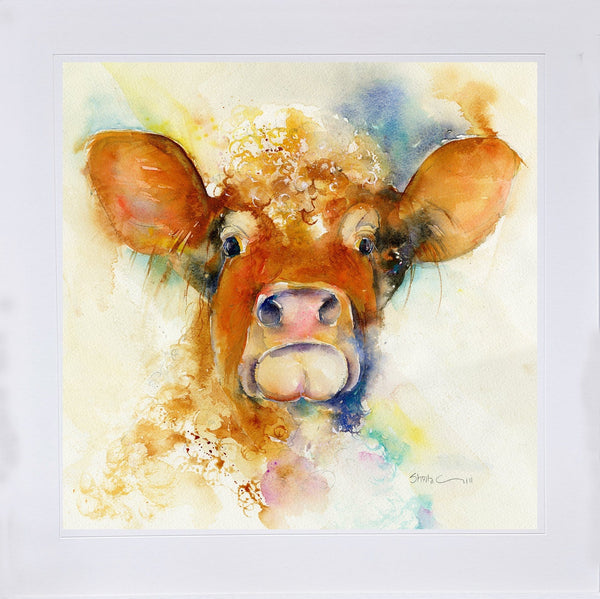 Brown Cow Art Print designed by artist Sheila Gill