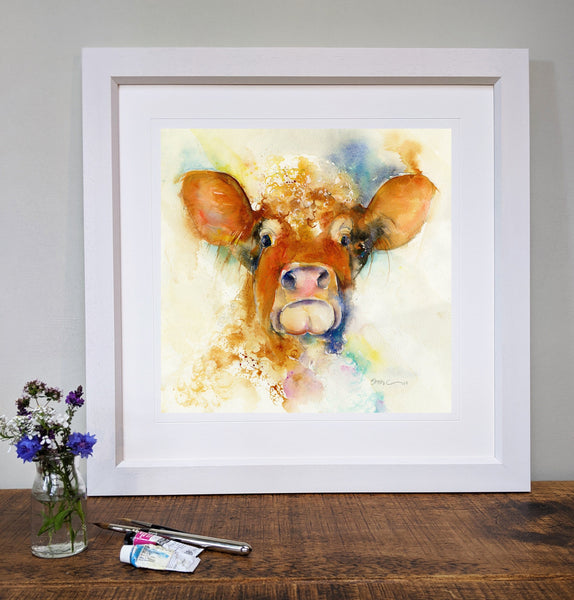 Brown Cow Art Print Framed country interior design designed by artist Sheila Gill