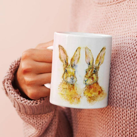 Brown Hares China Mug designed by artist Sheila Gill
